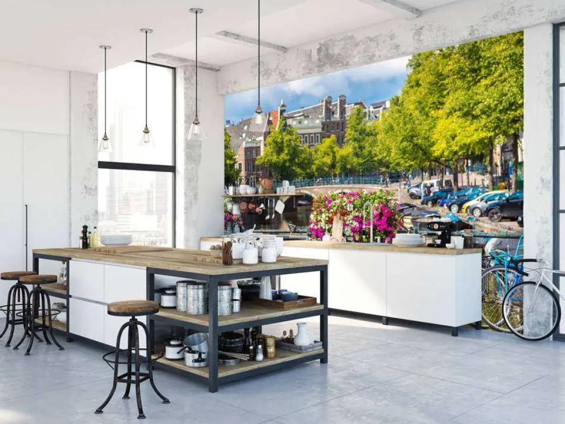 fietsen_op_een_amsterdams_6.webp Online Fietsen op een Amsterdamse brug fotobehang Steden | Architectuur
