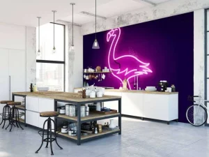 Outlet Flamingo neon pictogram fotobehang Dieren
