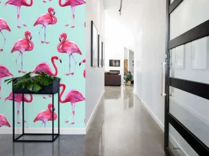 New Flamingo print met een blauwe achtergrond fotobehang Tienerkamer | Dieren
