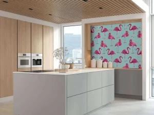 New Flamingo print met een blauwe achtergrond fotobehang Tienerkamer | Dieren
