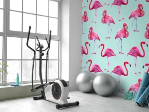 New Flamingo print met een blauwe achtergrond fotobehang Tienerkamer | Dieren