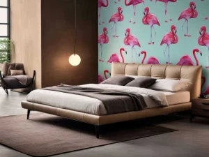 New Flamingo print met een blauwe achtergrond fotobehang Tienerkamer | Dieren