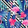 Hot Flamingo print met witte en zwarte strepen fotobehang Dieren