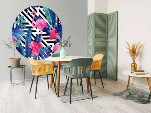 Hot Flamingo print met witte en zwarte strepen fotobehang Dieren