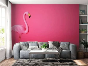 Outlet Flamingo van kunstof met een roze achtergrond fotobehang Tienerkamer | Dieren
