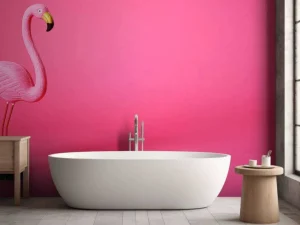 Outlet Flamingo van kunstof met een roze achtergrond fotobehang Tienerkamer | Dieren