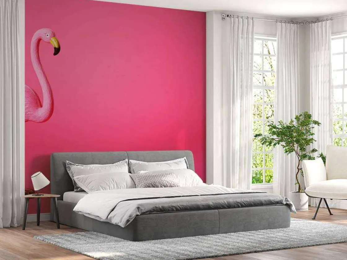 flamingo_van_kunstof_met__9.webp Outlet Flamingo van kunstof met een roze achtergrond fotobehang Tienerkamer | Dieren