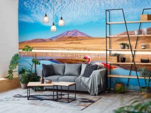 Online Flamingo's bij een meer fotobehang Dieren