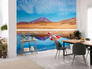Online Flamingo's bij een meer fotobehang Dieren