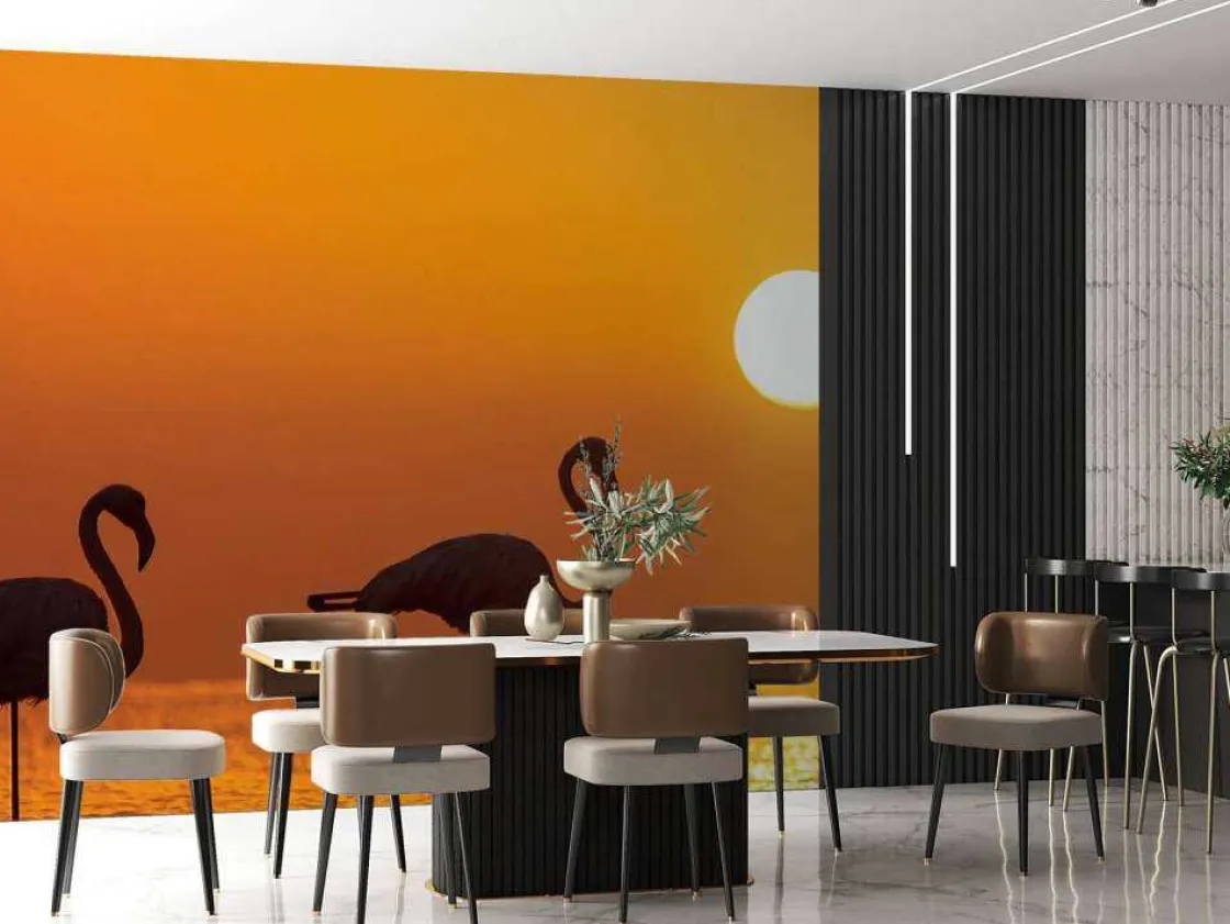 flamingos_bij_zonsonderga_3.webp Clearance Flamingo's bij zonsondergang fotobehang Dieren