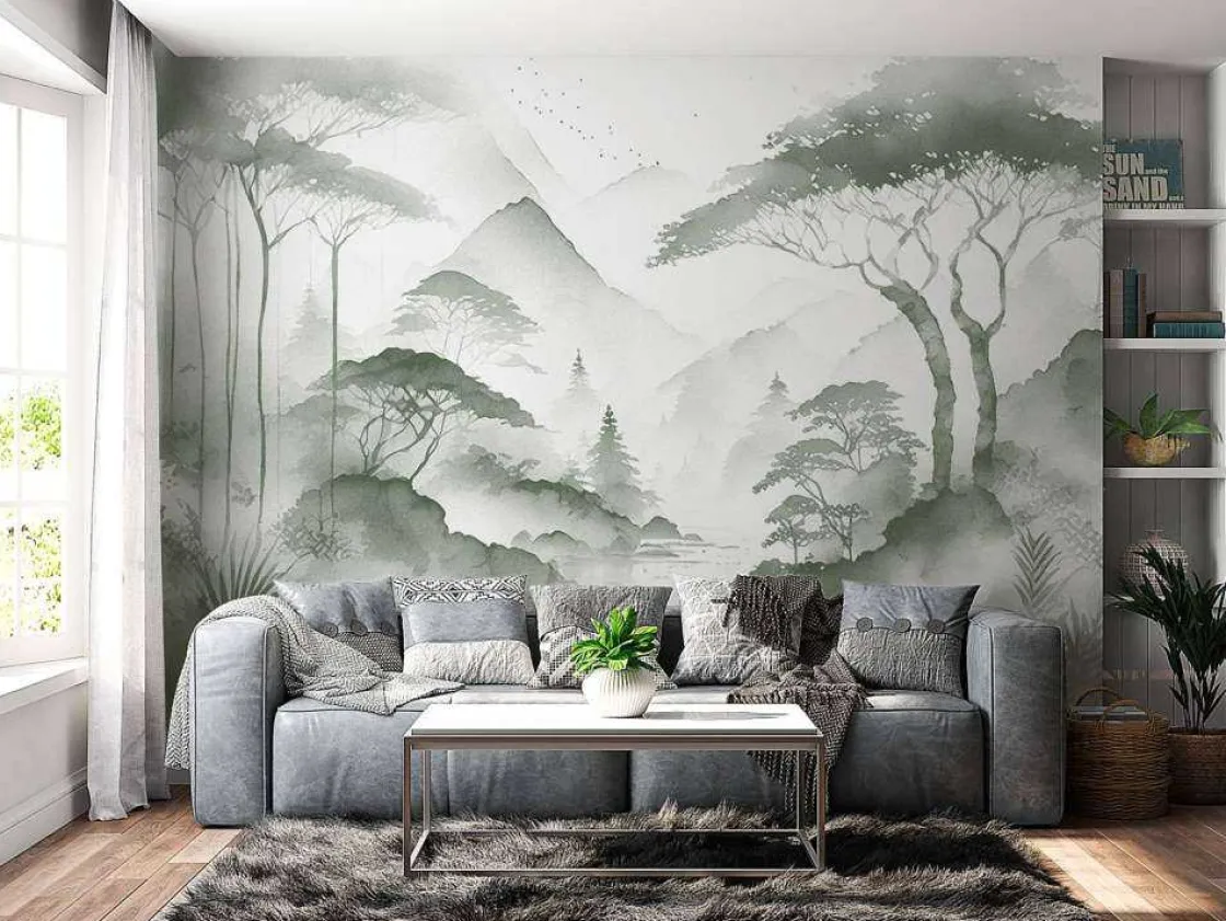 fotobehang__bergmeer_in_n_2-1.webp Fashion Fotobehang - Bergmeer in Nevelige Inkt, groen Landschappen