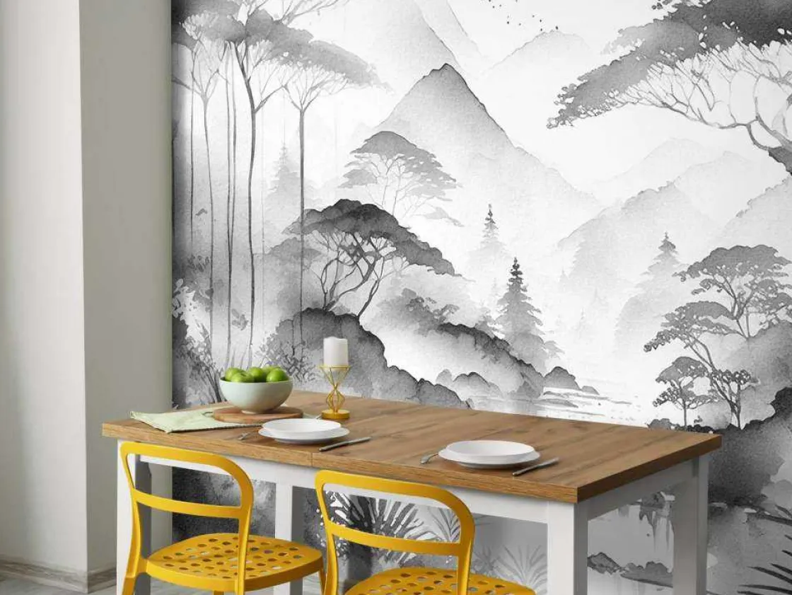 fotobehang__bergmeer_in_n_3-2.webp Sale Fotobehang - Bergmeer in Nevelige Inkt Landschappen