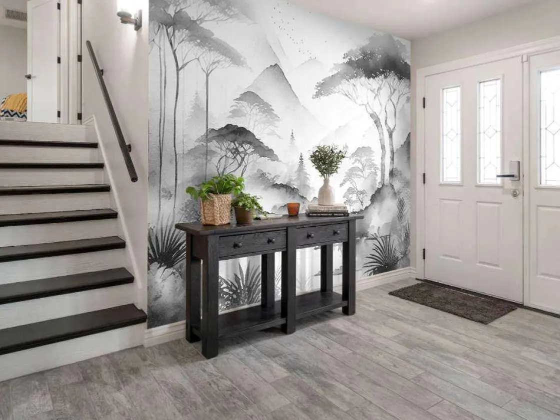 fotobehang__bergmeer_in_n_4-2.webp Sale Fotobehang - Bergmeer in Nevelige Inkt Landschappen