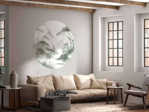 Fashion Fotobehang - Bergmeer in Nevelige Inkt, groen Landschappen