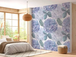 Discount Fotobehang - Dauwdruppel Hortensia's Bloemen