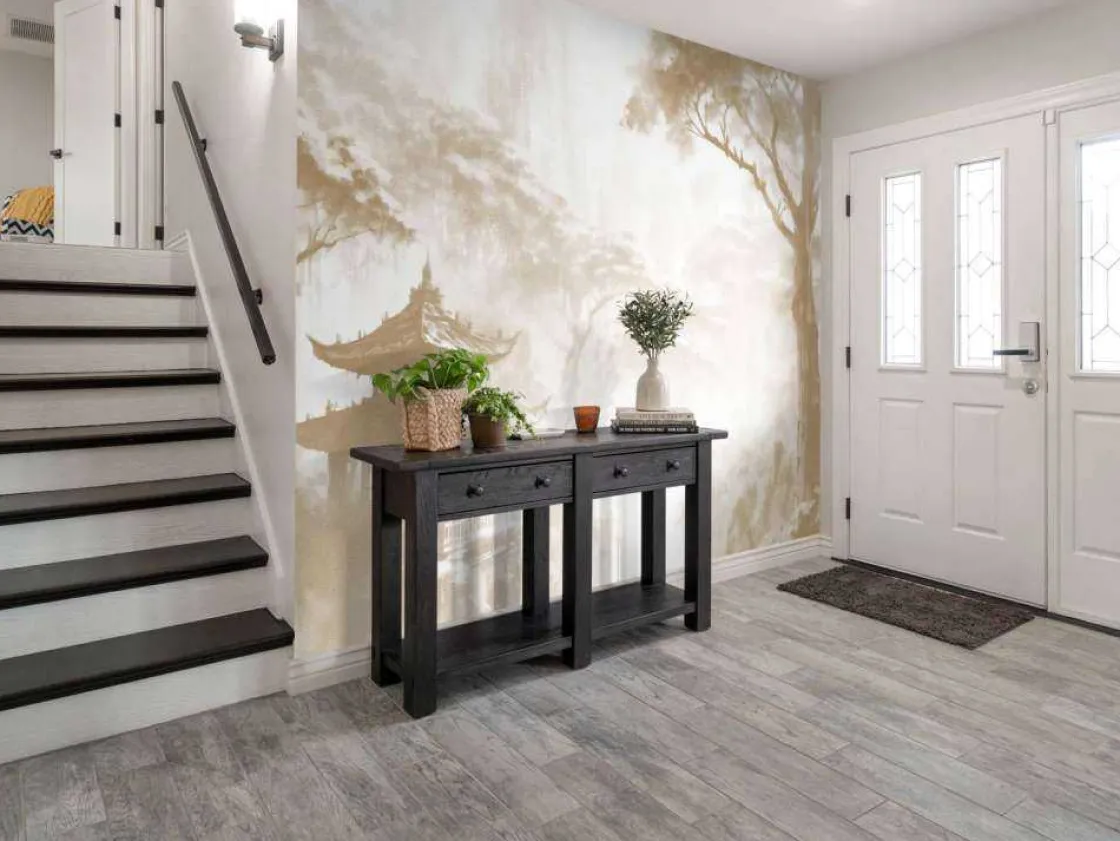 fotobehang__nevelig_ooste_4.webp Hot Fotobehang - Nevelig Oosters Paviljoen, taupe Landschappen