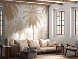Fashion Fotobehang - Nevelige Palmwoud, taupe Landschappen