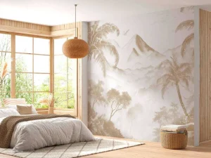 Best Fotobehang - Ochtendgloren op Vulkanisch Eiland, taupe Landschappen