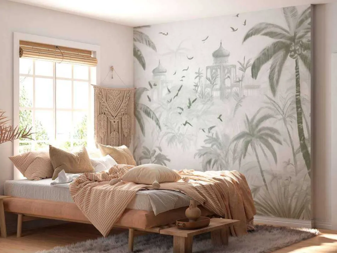 fotobehang__oosterse_tuin_1-1.webp Discount Fotobehang - Oosterse Tuin bij Dageraad, groen Landschappen