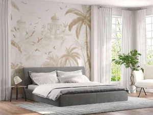 Sale Fotobehang - Oosterse Tuin bij Dageraad, taupe Landschappen