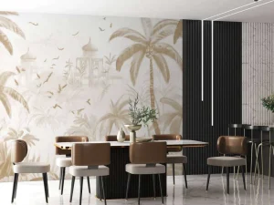 Sale Fotobehang - Oosterse Tuin bij Dageraad, taupe Landschappen
