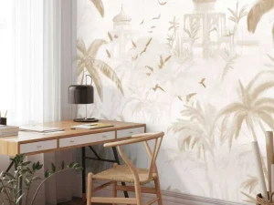 Sale Fotobehang - Oosterse Tuin bij Dageraad, taupe Landschappen