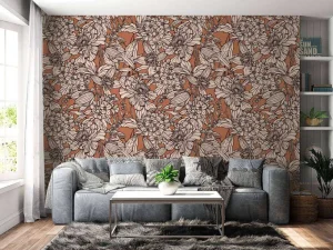 Fashion Fotobehang - Terracotta Botanische Lijnen Bloemen