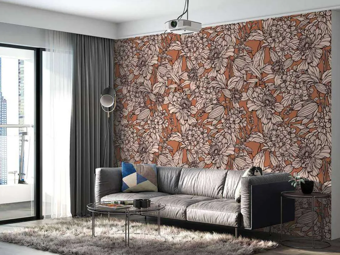 fotobehang__terracotta_bo_2.webp Fashion Fotobehang - Terracotta Botanische Lijnen Bloemen