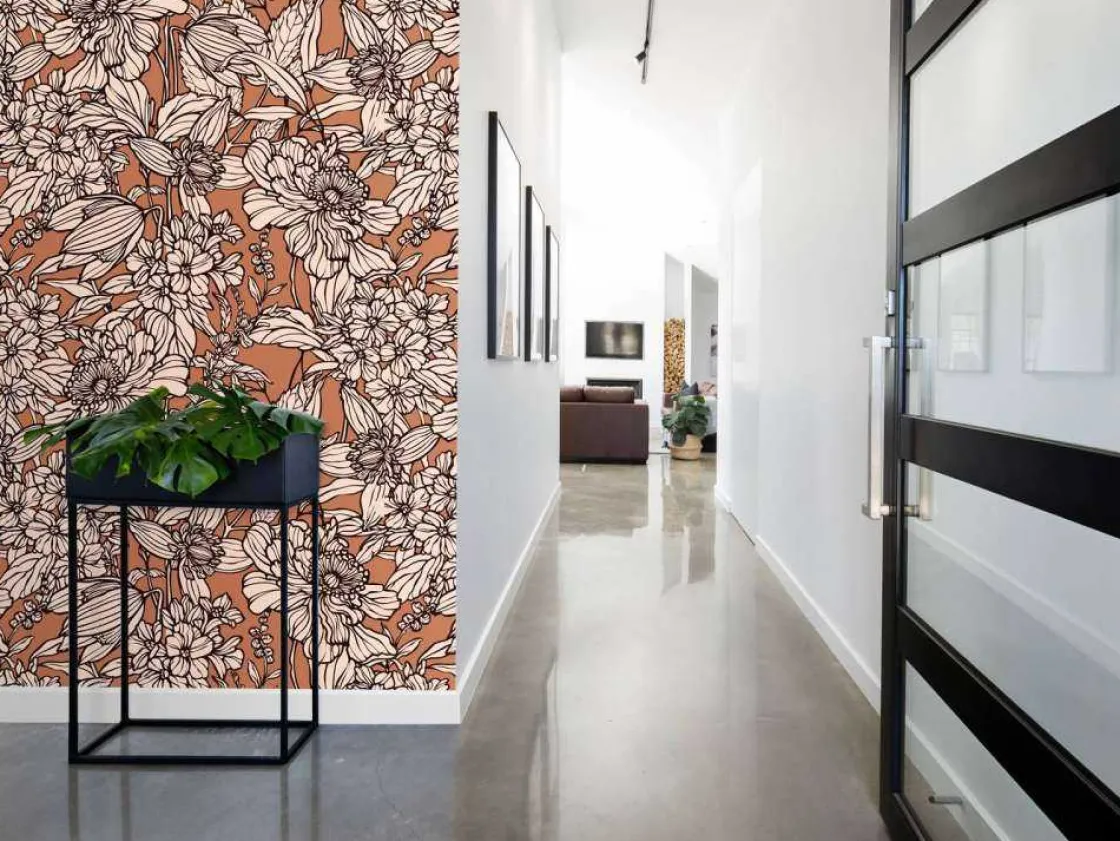 fotobehang__terracotta_bo_4.webp Fashion Fotobehang - Terracotta Botanische Lijnen Bloemen