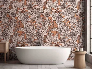 Fashion Fotobehang - Terracotta Botanische Lijnen Bloemen