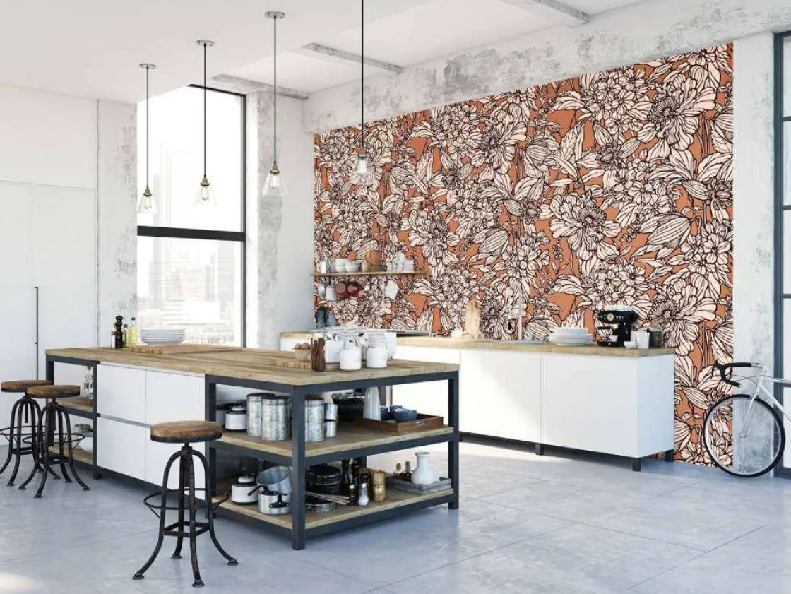 fotobehang__terracotta_bo_6.webp Fashion Fotobehang - Terracotta Botanische Lijnen Bloemen