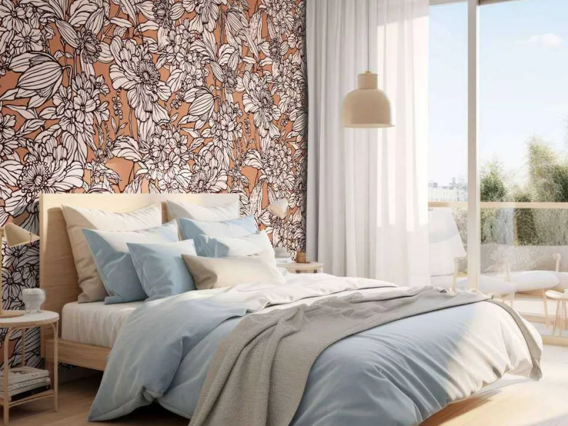 fotobehang__terracotta_bo_9.webp Fashion Fotobehang - Terracotta Botanische Lijnen Bloemen