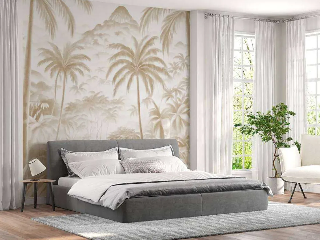 fotobehang__tropische_ber_1.webp Outlet Fotobehang - Tropische Bergoase, taupe Landschappen