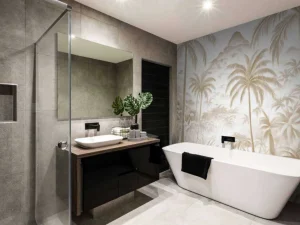 Outlet Fotobehang - Tropische Bergoase, taupe Landschappen