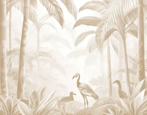 New Fotobehang - Verborgen Jungle met Ibis, taupe Landschappen