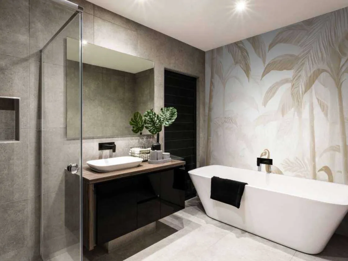 fotobehang__verborgen_jun_5.webp New Fotobehang - Verborgen Jungle met Ibis, taupe Landschappen