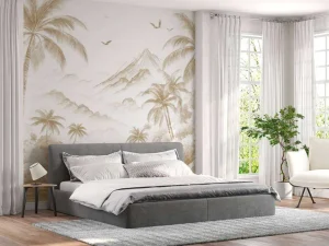 Sale Fotobehang - Vredige Palmbaai, taupe Landschappen