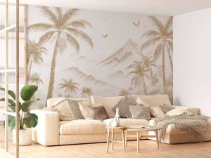 Sale Fotobehang - Vredige Palmbaai, taupe Landschappen