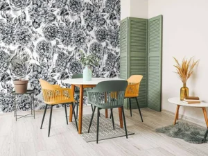 Sale Fotobehang - Zwart-Witte Bloementuin Bloemen