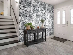Sale Fotobehang - Zwart-Witte Bloementuin Bloemen