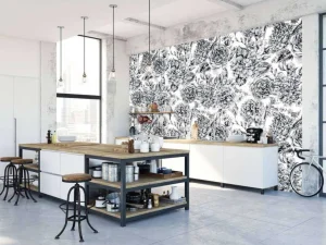 Sale Fotobehang - Zwart-Witte Bloementuin Bloemen
