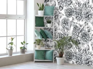 Sale Fotobehang - Zwart-Witte Bloementuin Bloemen