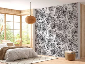Sale Fotobehang - Zwart-Witte Bloementuin Bloemen