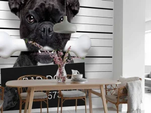 Fashion Franse Bulldog in de gevangenis fotobehang Kinderkamer | Dieren