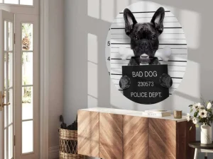 Fashion Franse Bulldog in de gevangenis fotobehang Kinderkamer | Dieren