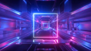 Outlet Futuristisch neon verlichte tunnel fotobehang Computerkamer | 3d