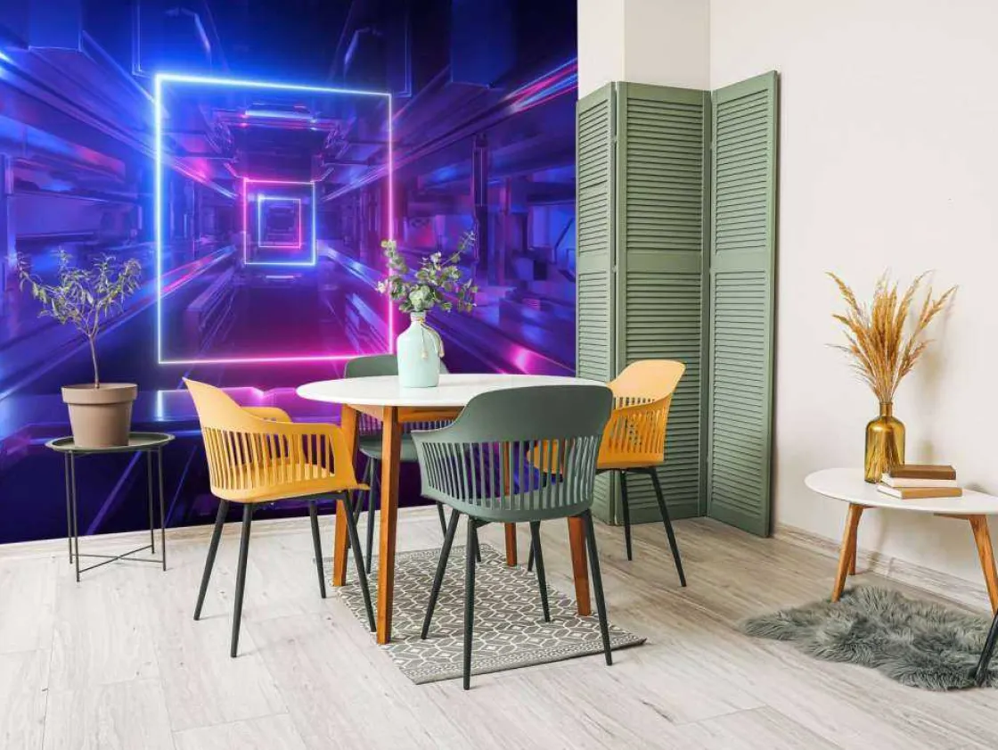 futuristisch_neon_verlich_3.webp Outlet Futuristisch neon verlichte tunnel fotobehang Computerkamer | 3d