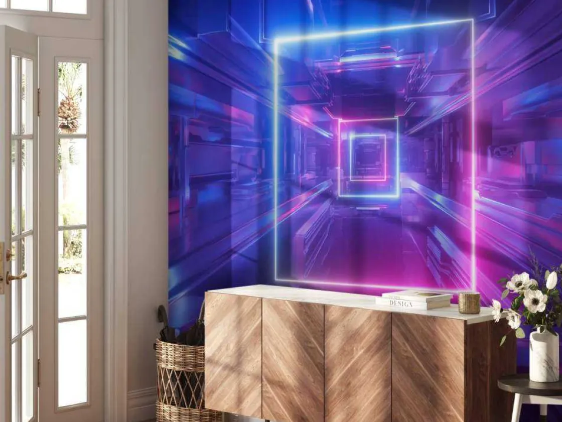 futuristisch_neon_verlich_4.webp Outlet Futuristisch neon verlichte tunnel fotobehang Computerkamer | 3d