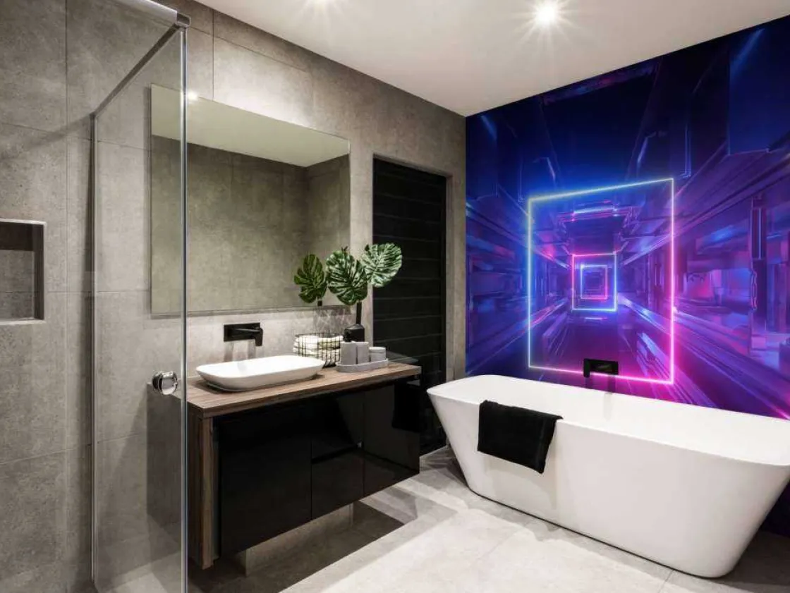 futuristisch_neon_verlich_5.webp Outlet Futuristisch neon verlichte tunnel fotobehang Computerkamer | 3d