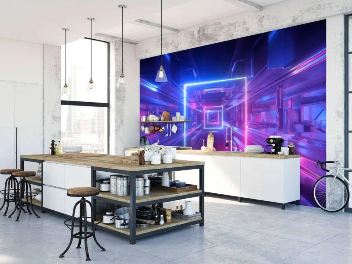 futuristisch_neon_verlich_6.webp Outlet Futuristisch neon verlichte tunnel fotobehang Computerkamer | 3d